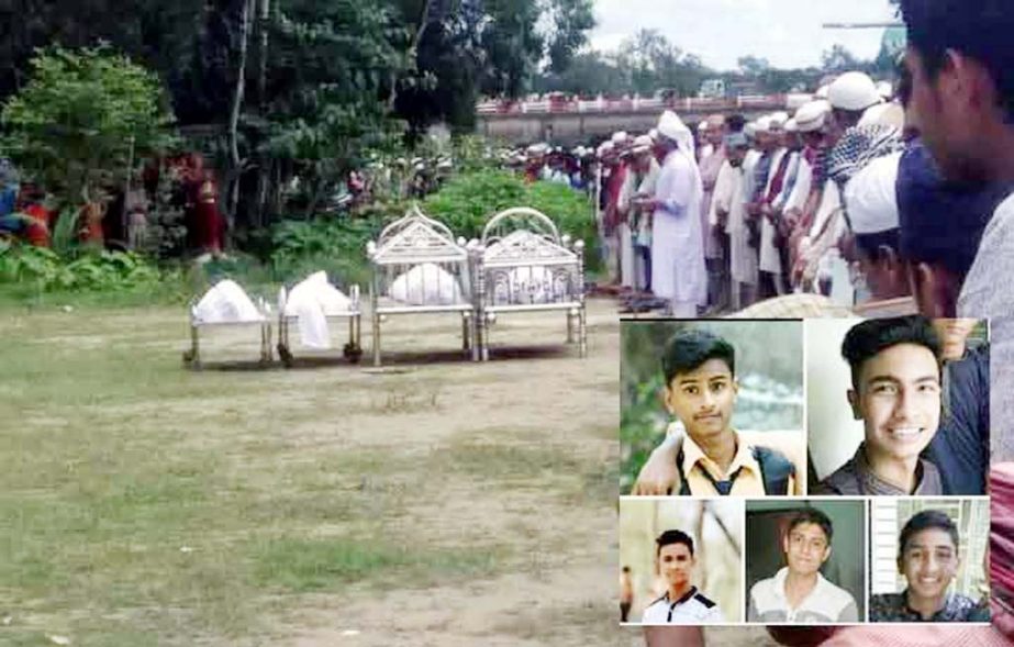 Janaza of the four missing schoolboys in Matamuhuri River at Chakoria was held on Sunday.