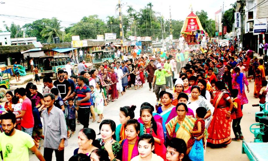 People of Hindu Communities brought out a procession at Khagrachhari on the occasion of the Ratha Yatra on Saturday.