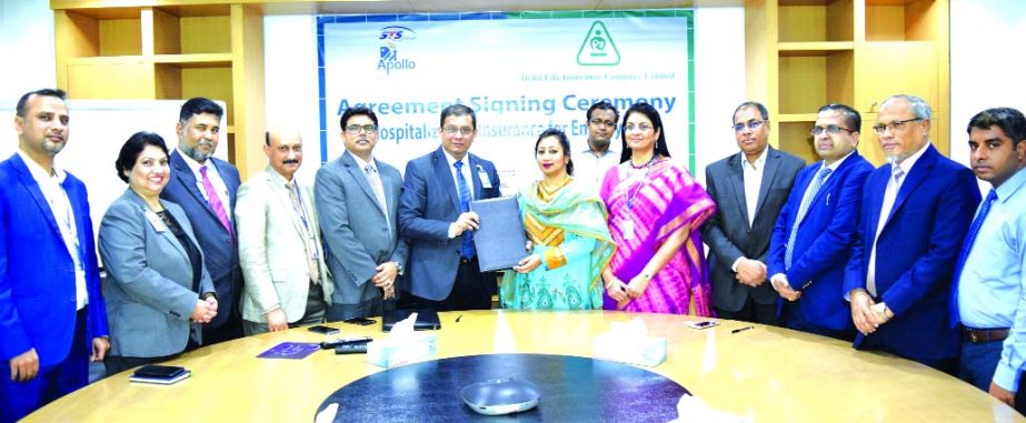 An agreement signed between Delta Life Insurance Company Limited and STS Holdings Limited for one of its company - APOLLO HOSPITALS DHAKA at the hospital premises in the city on Sunday. Adeeba Rahman, ACII (UK), Chief Executive Officer of the Insurance Co