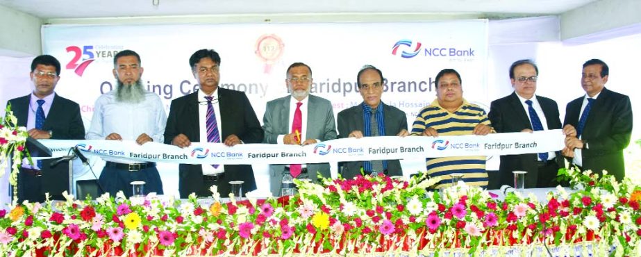 Md Nurun Newaz Salim, Chairman of NCC Bank Limited, inaugurating its 112th branch at Faridpur on Thursday. Mosleh Uddin Ahmed, Managing Director and Abdus Salam, Director of the bank were also present.
