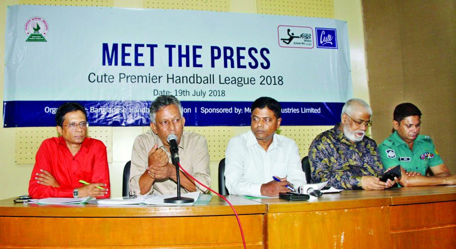 General Secretary of Bangladesh Handball Federation Asaduzzaman Kohinoor speaking at a press conference at the Dutch-Bangla Bank Auditorium in Bangladesh Olympic Association Bhaban on Thursday.