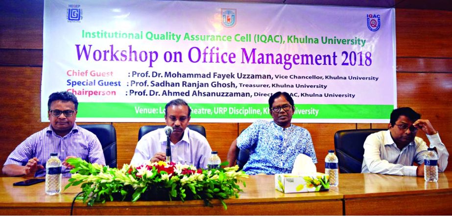 KHULNA: KU VC prof Dr Mohammad Fayek Uzzaman, VC, Khulna University speaking at a workshop on office management on Wednesday.