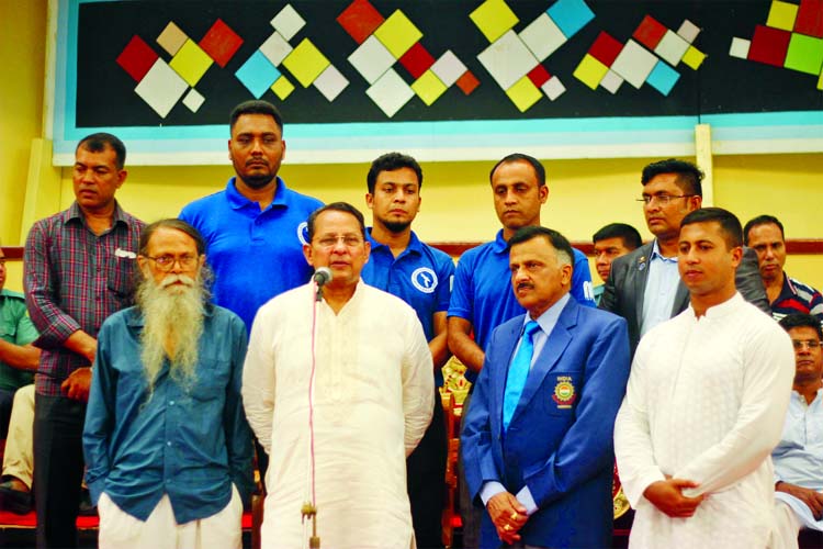 Minister for Information Hasanul Haq Inu speaking at the inaugural ceremony of the South Asian Vovinum Championship at the Shaheed Suhrawardy Indoor Stadium in the city's Mirpur on Friday.