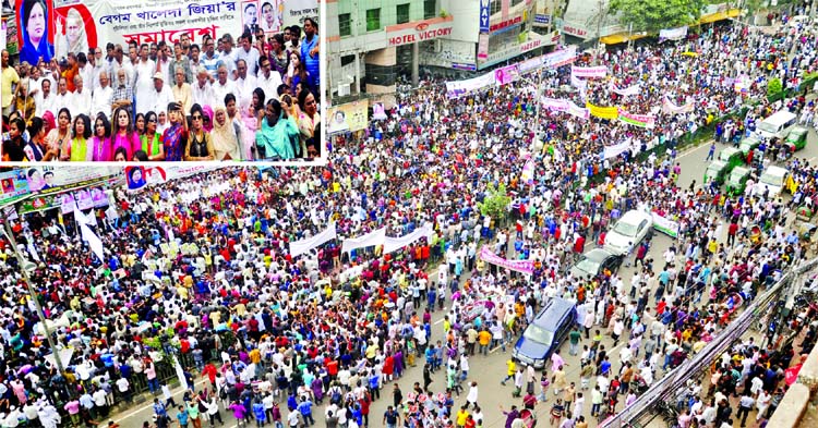 BNP Secretary General Mirza Fakhrul Islam Alamgir speaking at a huge rally in front of the party's Nayapaltan office on Friday demanding early release and better treatment of Begum Khaleda Zia and other leaders and activists.