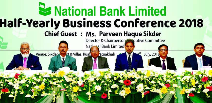 Choudhury Moshtaq Ahmed, Managing Director of National Bank Limited, presiding over the Half-Yearly Business Conference 2018 at Kuakata on Saturday. The Additional Managing Directors Wasif Ali Khan and M A Wadud, the Deputy Managing Directors ASM Bulbul,