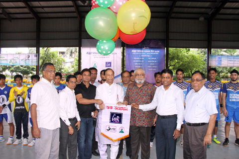 Secretary of Youth and Sports of Bangladesh Awami League Harun-ur-Rashid inaugurating Cute Premier Handball League by releasing the balloons as the chief guest at the Shaheed (Captain) M Mansur Ali National Handball Stadium on Saturday.