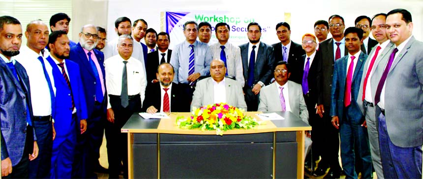 Syed Waseque Md Ali, Managing Director of First Security Islami Bank, Mohammad Hafizur Rahman, Head of Chattogram zonal office, Md. Redwan Ullah, Faculty Member, Regional Training Institute, Chattogram, pose with other participants in the inauguration of