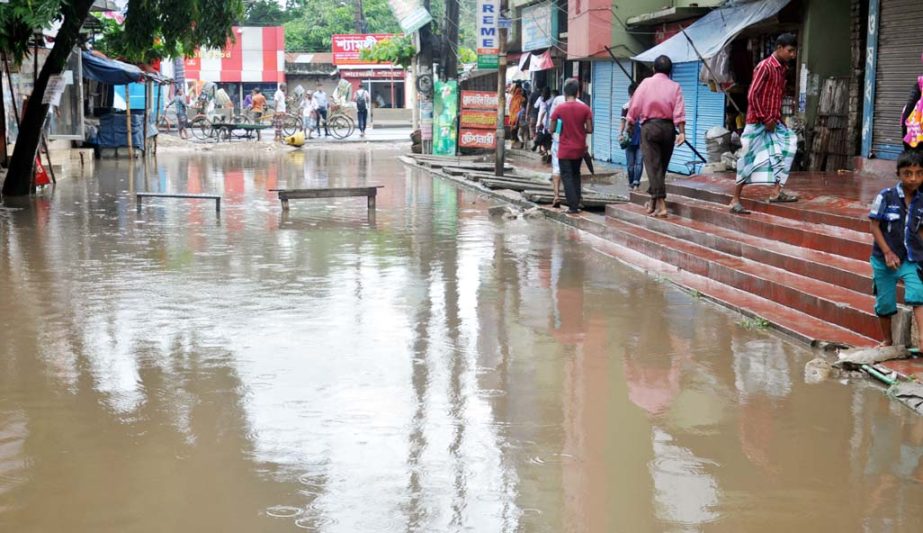 Local people facing problems as most of the roads in Chattogram City have been water-logged due to normal rainfall. This picture was taken from New Monsurabad area yesterday.