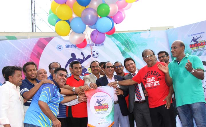 State Minister for Youth and Sports Dr Biren Sikder inaugurating the 2nd Faraaz Gold Cup Inter-University Football Tournament by releasing the balloons as the chief guest at the Bangabandhu National Stadium on Wednesday.