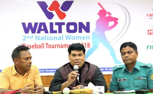 Senior Operative Director (Head of Games & Sports) of Walton Group FM Iqbal Bin Anwar Dawn speaking at a press conference at the conference room in the Bangabandhu National Stadium on Wednesday.