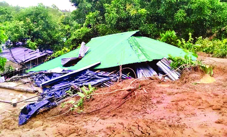 Five people including four of a family were killed in a landslide at Mithaichhari area in Ramu upazila due to incessant rainfall on Wednesday.