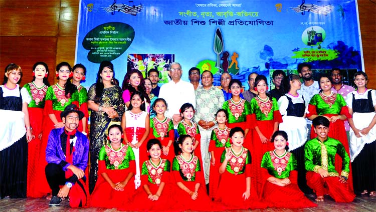 BNP Secretary General Mirza Fakhrul Islam Alamgir among the child artistes at 'Jatiya Shishu Shilpi Protijogeeta' organised by Bangladesh Shishu Academy at IDEB Bhaban in the city on Thursday.