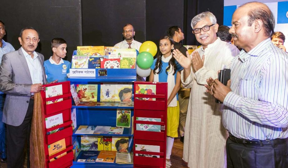 Advocate Mostafizur Rahman MP, Primary and Mass Education Minister inaugurates a project namely 'Classroom Library' organized by Room to Read at Bangladesh Shishu Academy in the capital on Monday.