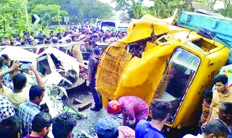 Four people were killed as a speedy truck collided head on with a microbus on Dhaka-Chattogram Highway near Ilashpur area on Thursday.