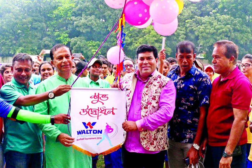 Secretary of Youth and Sports Affairs of Bangladesh Awami League Harun-ur-Rashid inaugurating the Walton 2nd National Women's Baseball Competition by releasing the balloons as the chief guest at the Sultana Kamal Women's Sports Complex in the city's Dh