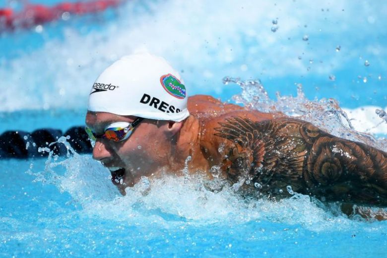 Caeleb Dressel swims in the Men 100 LC Metre Butterfly Prelims at the Woollett Aquatics Center in Irvine, California on Friday.
