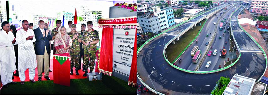 Prime Minister Sheikh Hasina offering Munajat after formal opening of Badda U-loop under the Hatirjheel project in city on Saturday.