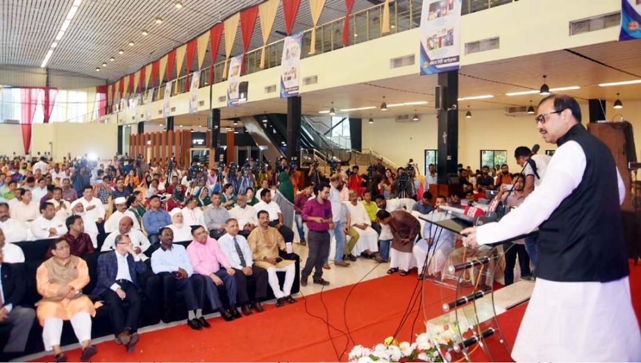 CCC Mayor A J M Nasir Uddin speaking at a gathering of local elite arranged on the occasion of the 3rd founding anniversary of CCC elected Parishad at Posh Convention Hall yesterday.