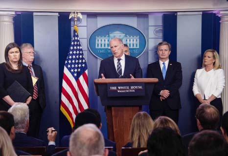 US Director of National Intelligence Dan Coats speaks during a press briefing at the White House in Washington.