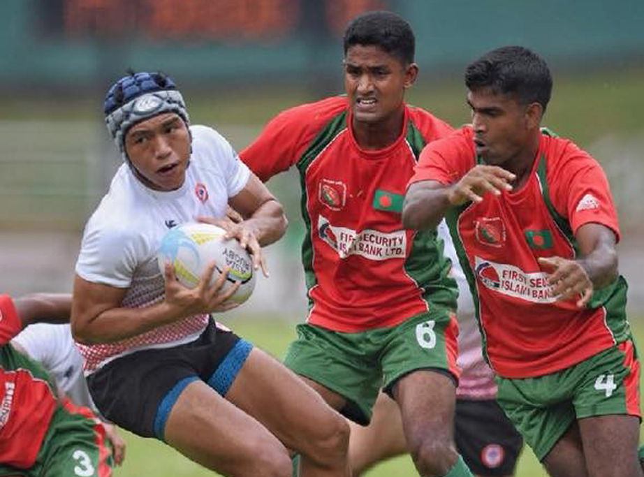 A view of the match of the Asia Rugby Sevens Trophy between Bangladesh Rugby team and Singapore Rugby team in Singapore on Saturday.
