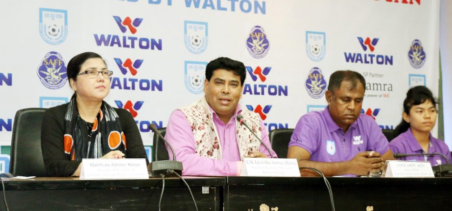 Senior Operative Director (Head of Games & Sports) of Walton Group FM Iqbal Bin Anwar Dawn speaking at a press conference at the conference room in Bangladesh Football Federation House on Saturday.