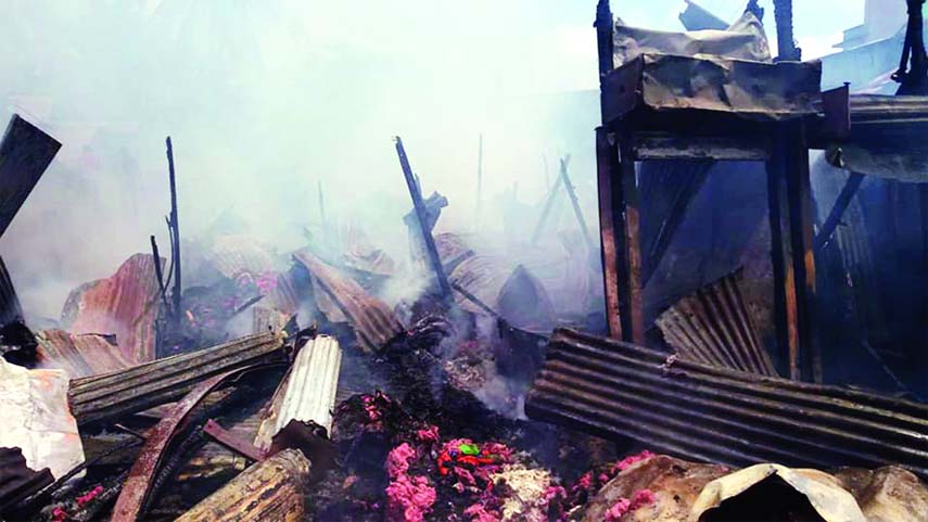 BARISHAL : Some sixteen shops were burnt at Patarhut area in Mehendiganj Upazila on Tuesday.