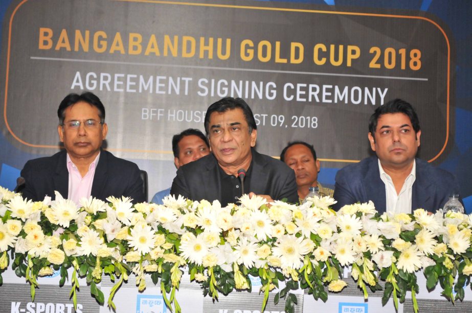 President of Bangladesh Football Federation (BFF) Kazi Md Salahuddin speaking at a press conference at the conference room in BFF House on Thursday.