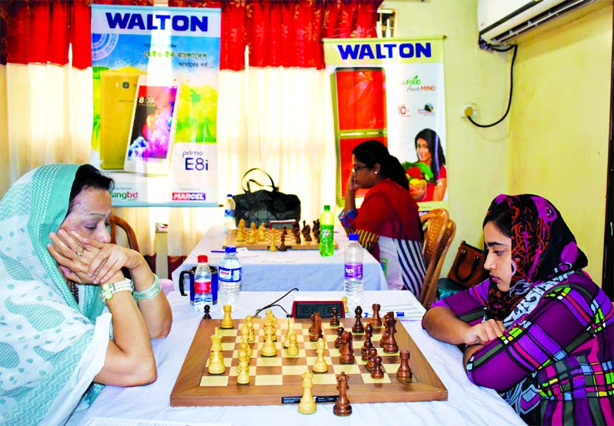 A scene from the 3rd round matches of the Walton 38th National Women's Chess Championship at Bangladesh Chess Federation hall-room on Friday.