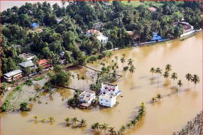 An aeriel view of the flooded locality of Aluva after heavy rains in Kerala on Friday.