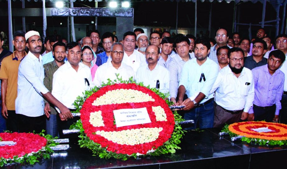 Officers and employees of Education Engineering Directorate placed floral wreaths at the portrait of Father of the Nation Bangabandhu Sheikh Mujibur Rahman recently for one year extension of contractual appointment of Dewan Mohammad Hanjala, Chief Enginee