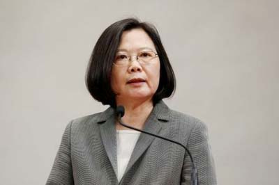 Taiwanese President Tsai Ing-wen attends a news conference to announce the new Presidential Office secretary-general in Taipei.