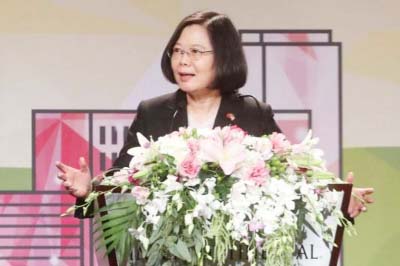 Taiwan's president Tsai Ing-wen speaks during her stopover in Los Angeles, California, en route to allies Paraguay, on Monday.