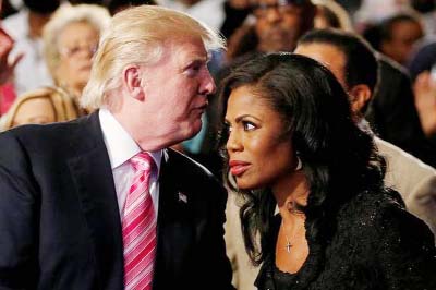 Republican presidential nominee Donald Trump and Omarosa Manigault attend a church service, in Detroit, Michigan, U.S.