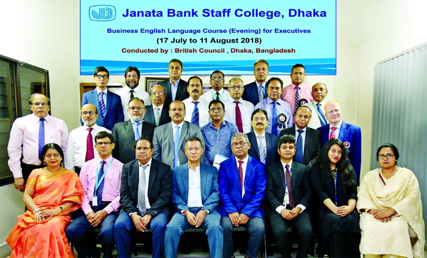 Md. Abdus Salam Azad, Managing Director of Janata Bank Limited poses with the participants of certificate awarding ceremony of Business English Language Course (Evening) for its executives at the Bank's Staff College in the city recently conducted by Bri
