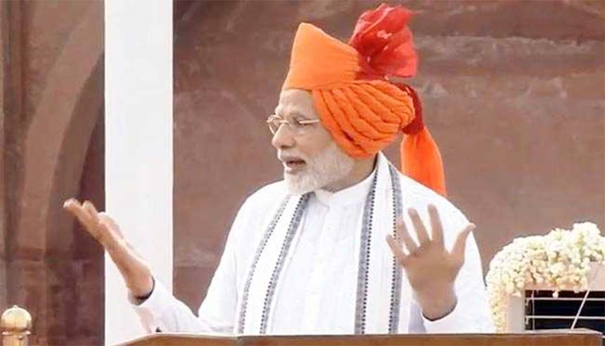 Indian Prime Minister Narendra Modi addresses the nation during Independence Day celebrations at the historic Red Fort in Delhi on Wednesday.