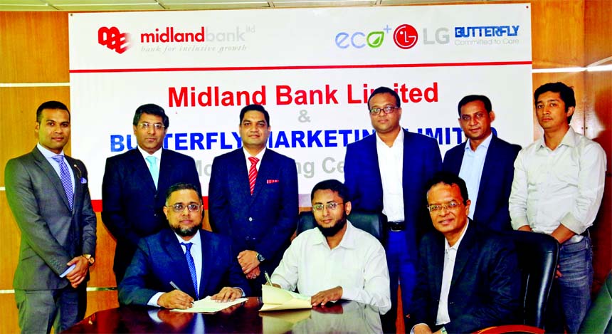 Md. Ridwanul Hoque, Head of Retail Distributions of Midland Bank Limited and Mahbub-Ur-Rahman Shajib, Director (Operations) of Butterfly Marketing Limited (an importer, manufacturer and marketeer of wide range consumer electronics, home appliances and ene