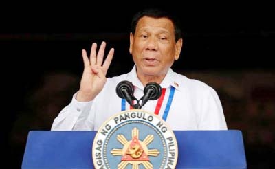 Philippine President Rodrigo Duterte delivers his State of the Nation address at the House of Representatives in Quezon city, Metro Manila, Philippines.