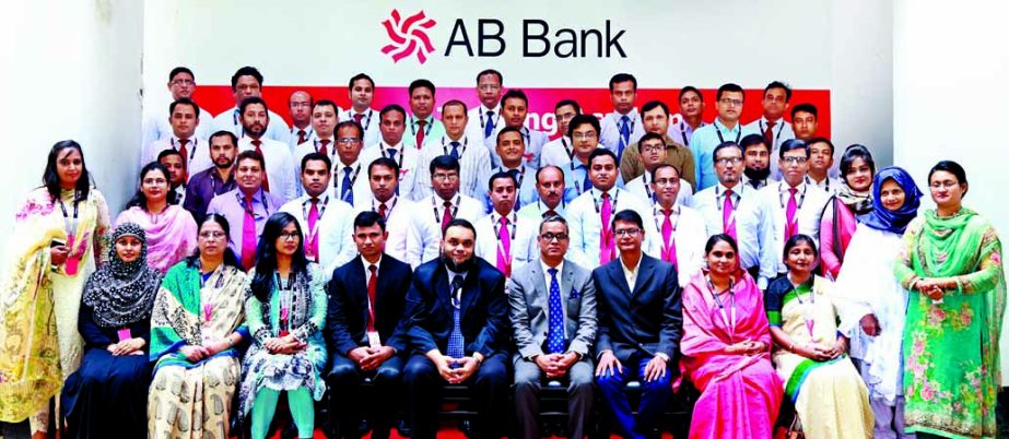 Mahadev Sarker Sumon, Chief Financial Officer of AB Bank Limited, poses with the participants of a training programme on 'Branch FCD's Functions and Responsibilities, Tax and VAT and ISS Reporting' at the Bank's Training Academy in the city recently.