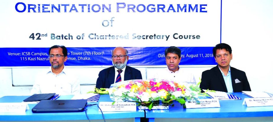 Mohammad Sanuallah, President of the Institute of Chartered Secretaries of Bangladesh (ICSB) along with its Senior Vice-President Mohammad Bul Hassan, Vice-President Md. Selim Reza and Treasurer Nazmul Karim, attended the orientation programme for the stu