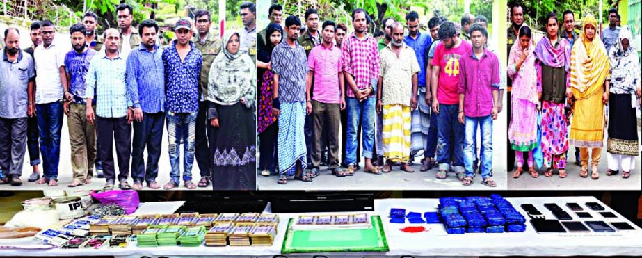 79 alleged members of doping gangs and mobile thieves were arrested from different areas of city by the DB police along with 57 lakh fake notes, money-making materials and mobile sets from their possessions. This photo was taken from DB's media center o