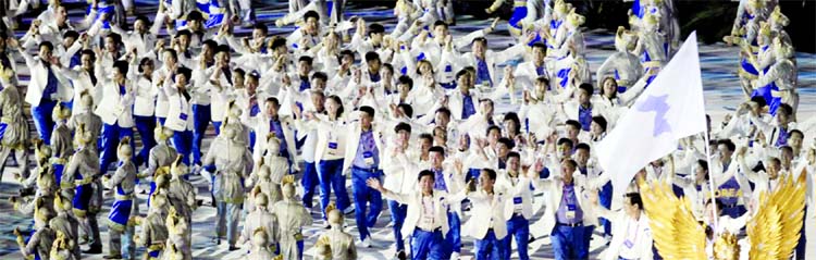 Historic moment as Unified Korea marches together in the opening ceremony of the 18th Asian Games at Jakarta, the capital city of Indonesia on Saturday night.