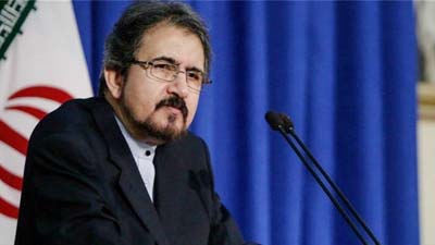 Iran Foreign Ministry spokesman Bahram Qasemi speaking at a news conference broadcast on state TV.