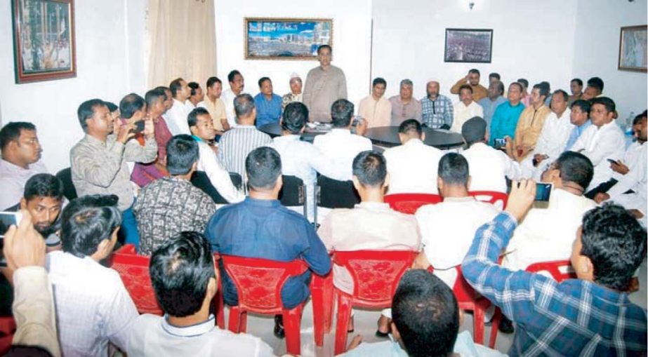 Chairman of Bangladesh Awami Jubo League Mohammad Omar Faroque Chowdhury addressing the party leaders and activists at his Raozan residence on Wednesday on the occasion of Eid-ul -Azha celebrations. Jubo League Chairman arranged 'Mezban' for the