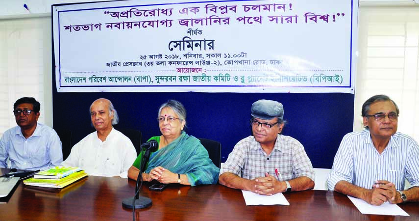 Former Adviser to the Caretaker Government Sultana Kamal speaking at a seminar on 'Entire World on the Way to Hundred Percent Renewable Energy' organised by different organisations including Bangladesh Environment Movement at the Jatiya Press Club on Sa