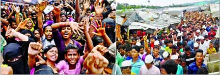 Tens of thousands of Rohingya refugees of Ukhiya and Kutupalong camps staged angry protest for justice on Saturday on the first anniversary of military crackdown.