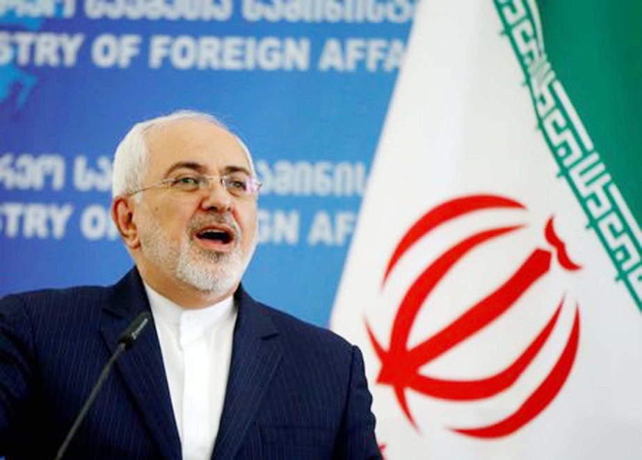 Iranian Foreign Minister Mohammad Javad Zarif speaks to the media in Tbilisi, Georgia.