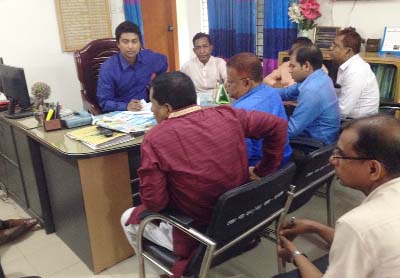 MADHUKHALI (Faridpur): Md Mustafa Monowar, UNO, Muradnagar Upazila speaking at a preparation meeting on Sheikh Mujubur Rahman Gold Cup Football Turnment as Chief Guest yesterday.