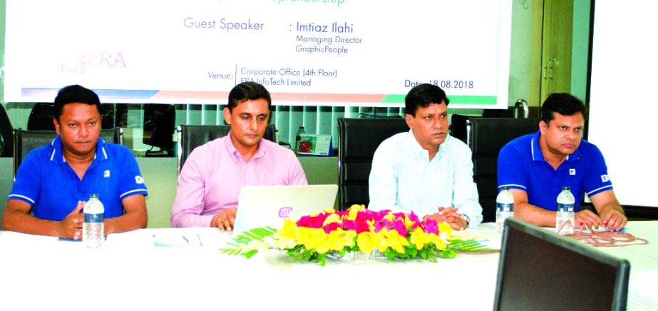 Imtiaz Ilahi, Managing Director of GraphicPeople, speaking at a press conference organised by ERA-InfoTech Limited, at its head office in the city recently as chief guest. Tauhidul Haque, Chief Technical Officer, Tawfiq Mohammad Abdus Sattar, Manager (Sof