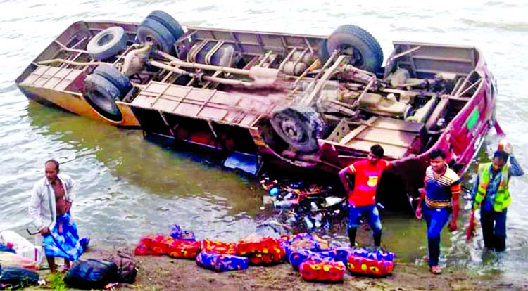 A passenger bus plunged into a roadside ditch due to reckless driving on Dhaka-Sylhet Highway at Sorail upazila in Brahmanbaria district leaving three people dead and a few others injured in the accident on Wednesday.