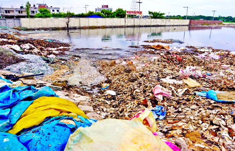 Water of Dhaleswari River being polluted due to dumping of tannery waste of Savar tannery factories. This picture was taken on Wednesday.